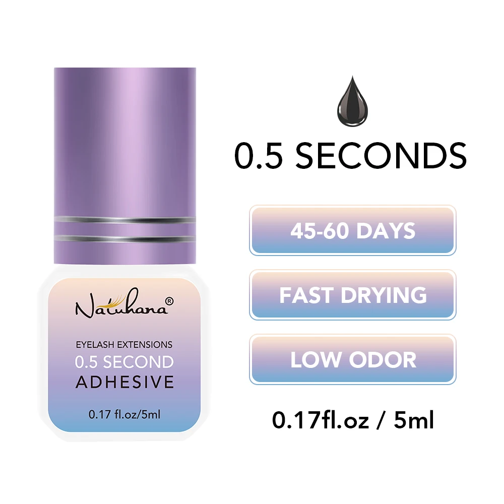 NATUHANA 5ml 1 Second Fast Drying Strong False Eye Lash Extension Glue Adhesive Retention 5-7 Weeks Low Smell Mink Eyelash Glue - Image 4