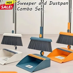 Broom and Dustpan Set for Home Use, Rotating Folding Broom and Dustpan, Non-Stick Hair Stainless Steel Cleaning Set