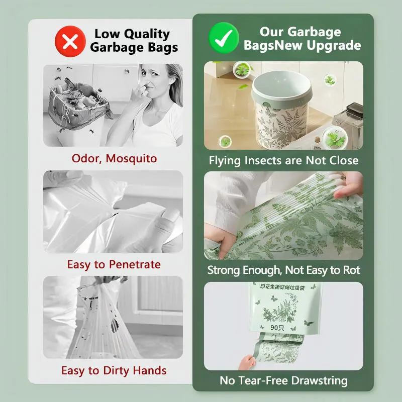 100PCS Drawstring Trash Bags Thickened Not Easy to Break Food Residue Processor Mugwort Scented Bathroom Kitchen Garbage Bags - Image 6