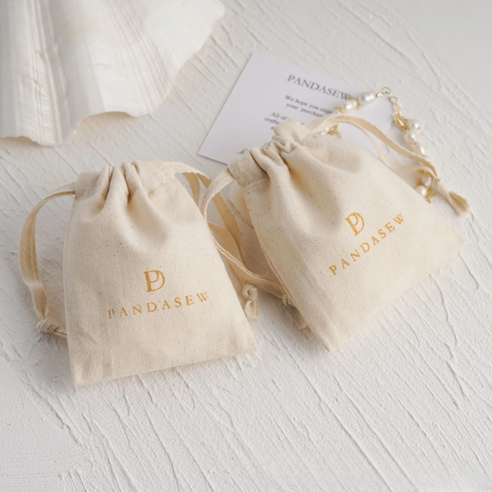 Custom Logo Printed Drawstring Bag High-Quality Natural Thin Cotton Muslin Jewelry Pouch Wedding Party Gift Packaging - Image 2