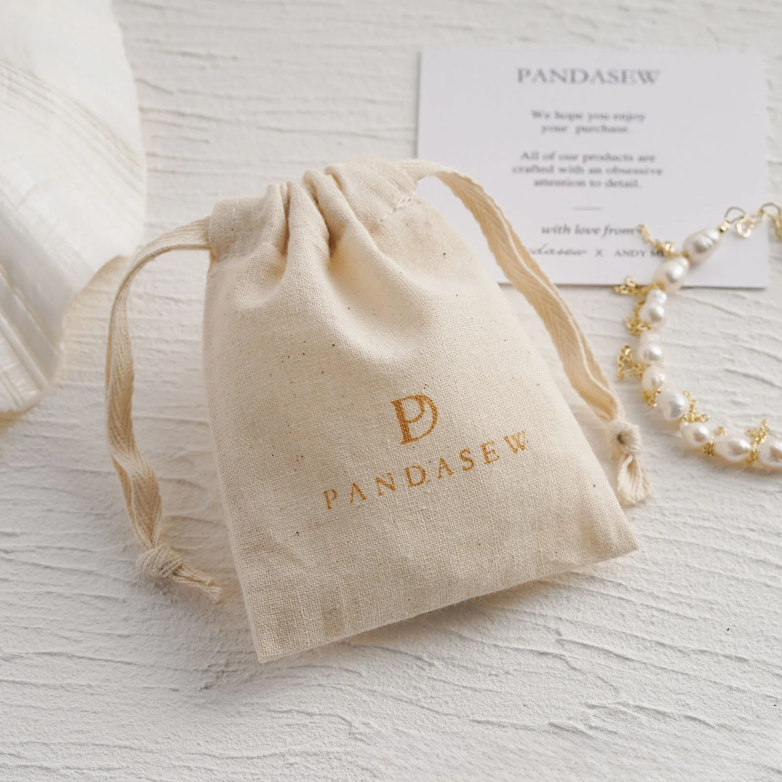 Custom Logo Printed Drawstring Bag High-Quality Natural Thin Cotton Muslin Jewelry Pouch Wedding Party Gift Packaging - Image 4