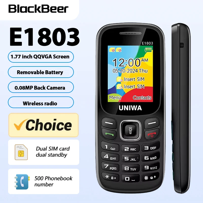 Low Price UNIWA E1803 2G GSM Feature Phone 1.77" Dual SIM Senior Elder Cellphone Push-button Wireless Radio Flashlight Telephone