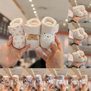 Cute Bear Baby Shoes Cartoon Soft Soled Snow Boots for Infant Boy Girl Autumn Winter Warm Thicken Plush Kids First Walkers 0-18M