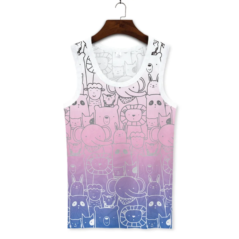 Cloudy Mountain Pattern Tank Tops For Men Cartoon Animal 3D Printed Vest Summer Casual Loose Tops Street Sports Round Neck Tees - Image 3