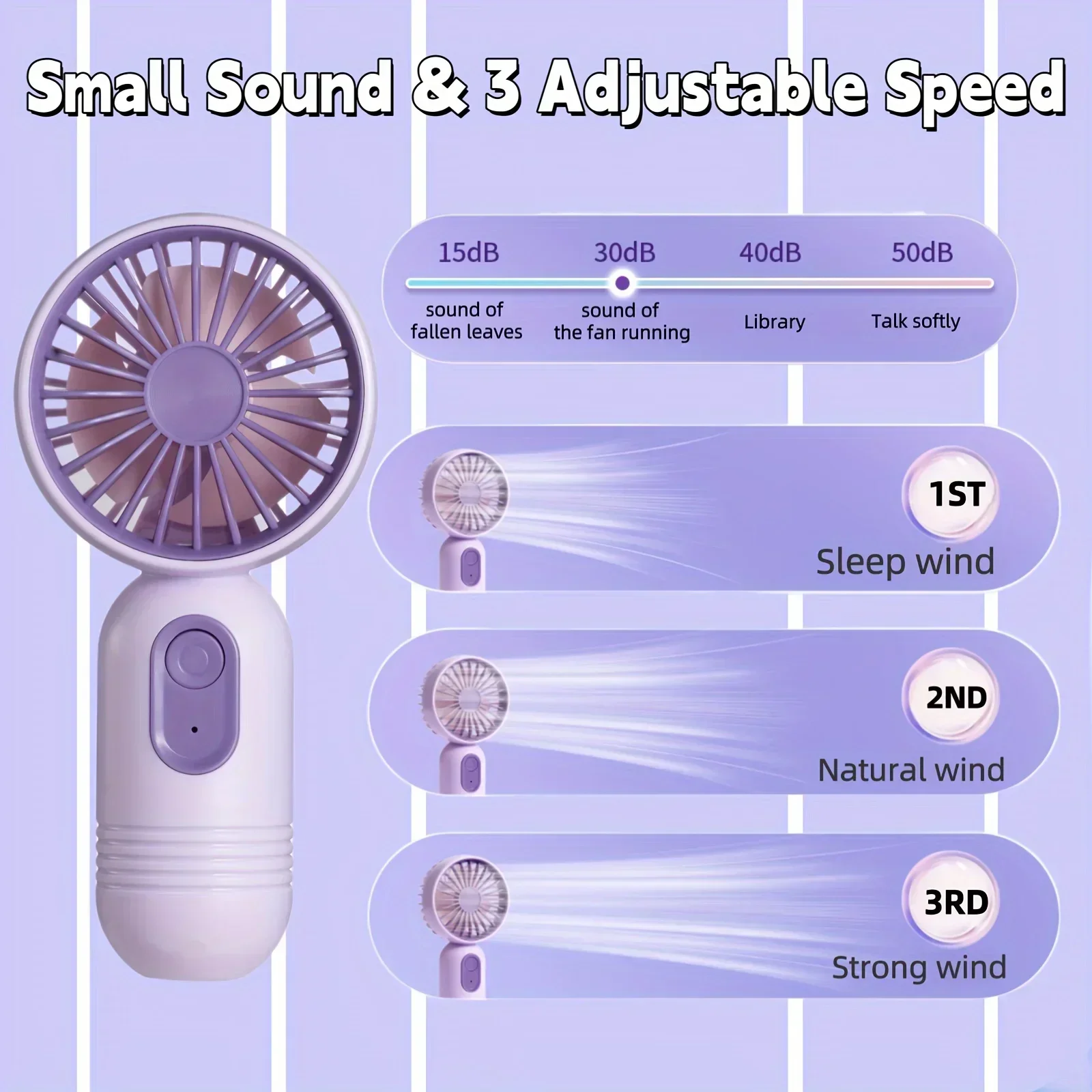Mini Portable Fan USB Charging 3-speed - Handheld Fan for Men and Women Suitable for Office, Outdoor Travel, and Camping - Image 5