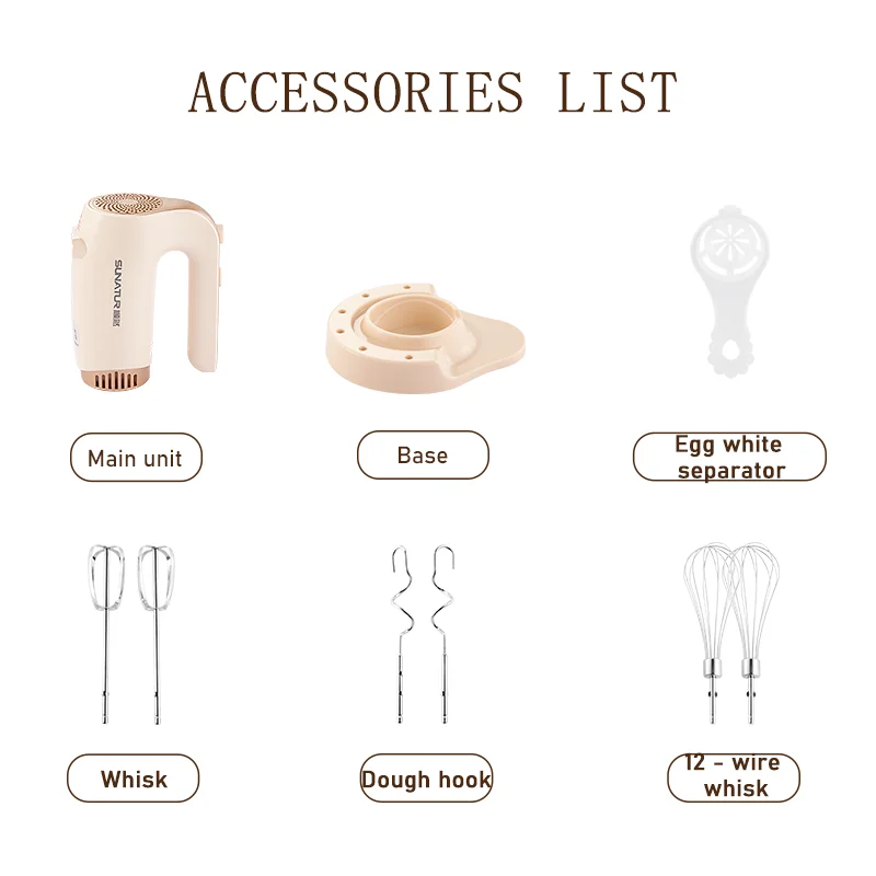 SUNATUR 300W Electric Hand Mixer 3 in 1 Mixer egg beater Baking appliances Handheld Blender machine with storage base Cream Whip - Image 5