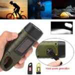 LED Flashlight Hand Crank Solar Powered Rechargeable Survival Gear Self Powered Charging Torch Dynamo for Fishing Boating Hiking