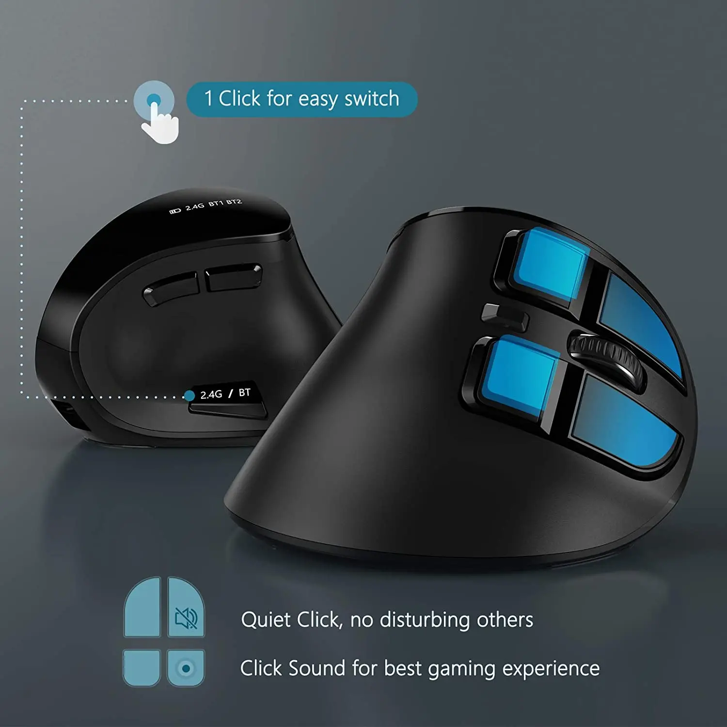 Seenda Vertical Ergonomic Wireless Mouse Rechargeable Bluetooth 5.0 3.0 2.4G USB Mice for Computer Laptop PC Mac iPad Office - Image 3