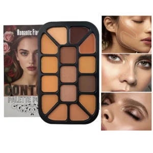 15-Color Face Contour Powder Palette Matte Highlighter Natural Shading Concealer Wet & Dry Formula for Face Sculpting Makeup