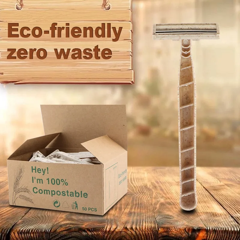 Eco-friendly Disposable Tattoo Razors Wheat Straw Twin Stainless Steel Blade Highly-biodegradable Recyclable tattoo supplies