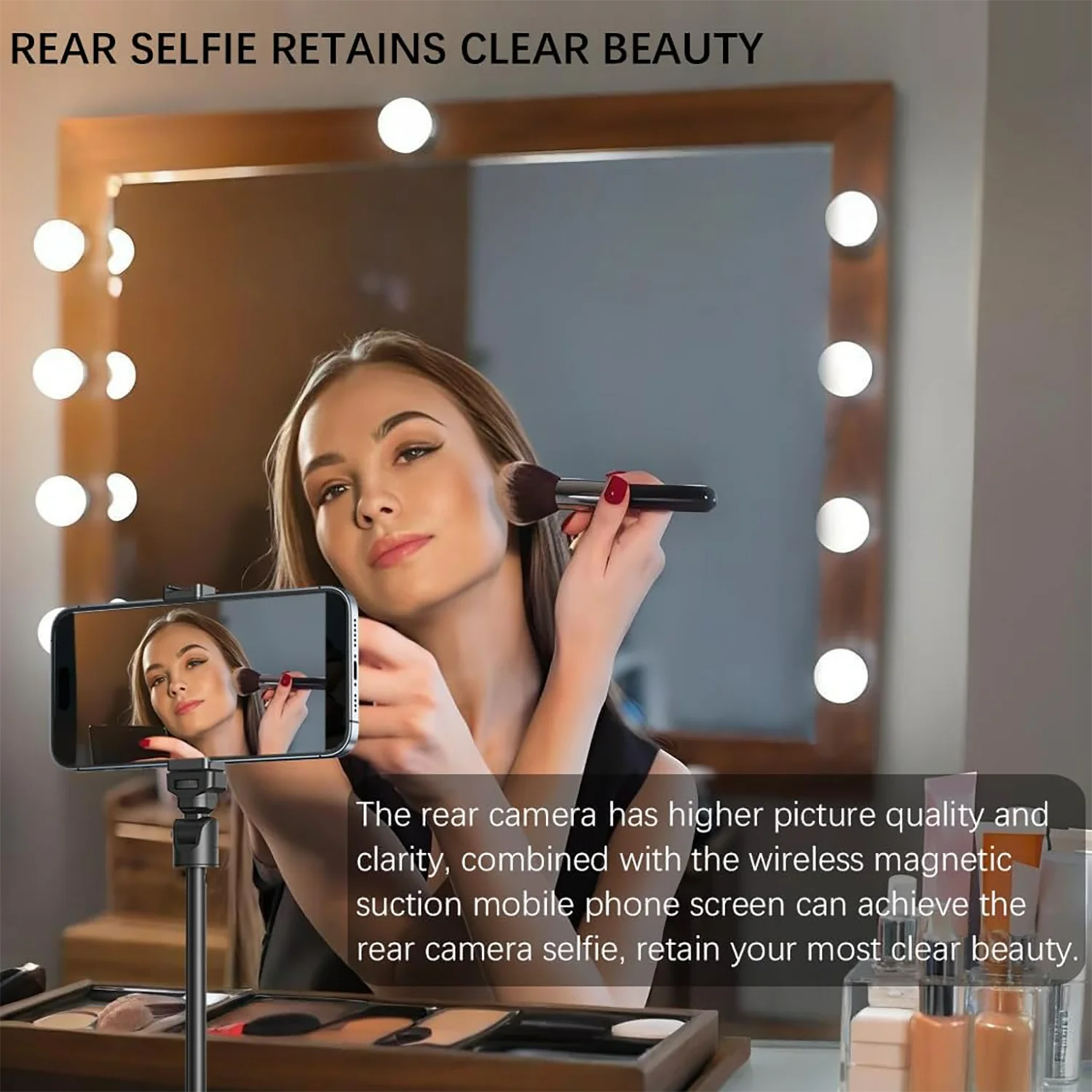 Wireless Selfie Screen Rear Back Camera Monitor for Selfie Vlog Live Stream Magnetic Mount with Remote Control for iPhone etc. - Image 2