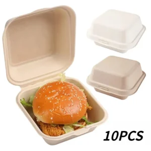 10PCS Disposable Bento Food Lunch Box Baking Dessert Cake Burger Packing Boxes Environmentally Friendly Biodegradable Pulp Boxes