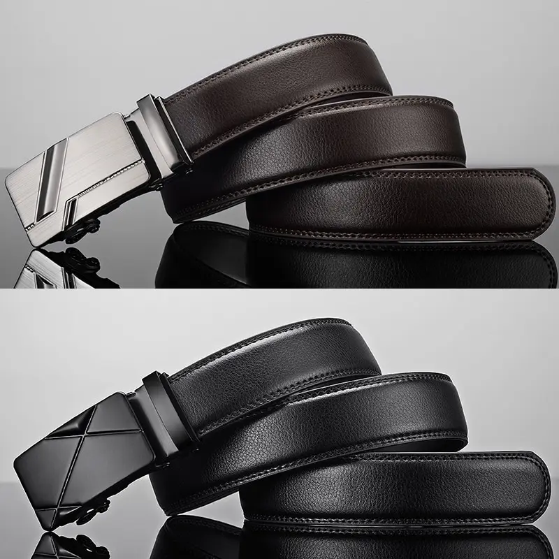 Men Leather Belt Metal Automatic Buckle Brand High Quality Luxury Belts for Men Famous Work Business Black PU Strap - Image 6