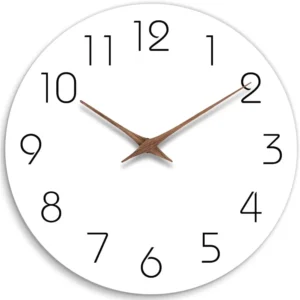 Wall Clock 12 Inch Silent Non Ticking Wood Wall Clocks Battery Operated Wooden White Modern Simple Minimalist Hanging Wall Clock
