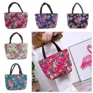 Women's Handbag Rose Print Fashion Casual Canvas Bag For Ladies Spring and Autumn 2024 New Travel Portable Bag