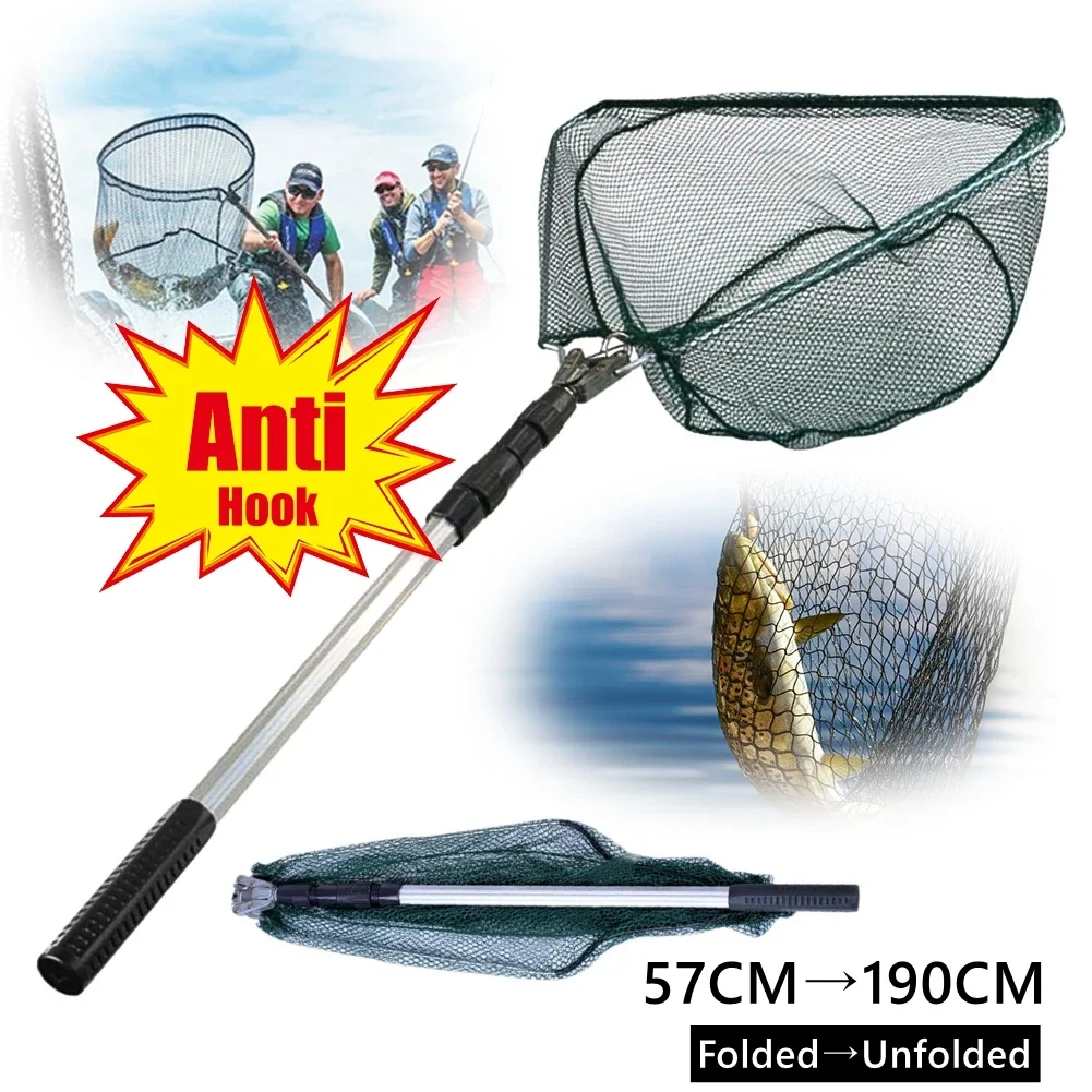 55cm-190cm telescopic fishing net, suitable for salmon, carp, catfish, trout floating net, easy to catch, foldable - Image 3