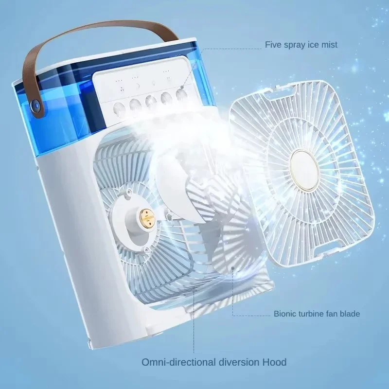 3 In 1 Fan AIr Conditioner Household Water Mist USB Fan Small Air Cooler LED Night Light Portable Humidifier Air Adjustment Fan - Image 4