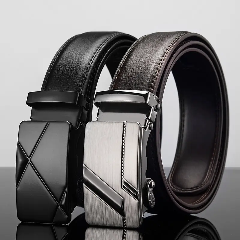Men Leather Belt Metal Automatic Buckle Brand High Quality Luxury Belts for Men Famous Work Business Black PU Strap - Image 4