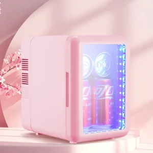 Pink Color Transparent Door Counter Drinks Cooler Freezer Table Top Small Mute Fridge Free Standing 4L Mini Fridge for Room
