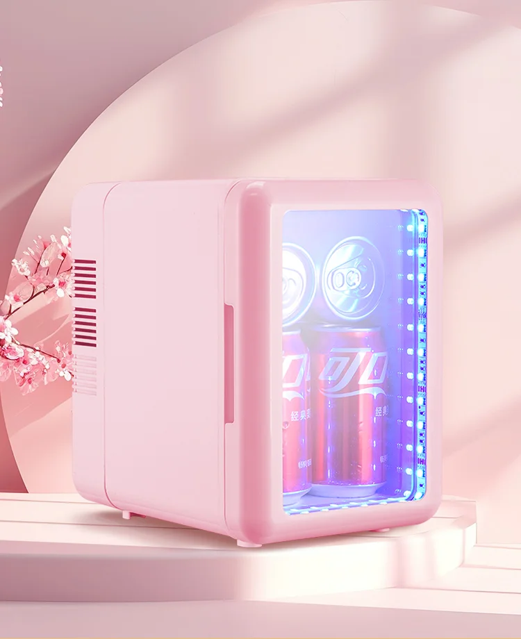 Pink Color Transparent Door Counter Drinks Cooler Freezer Table Top Small Mute Fridge Free Standing 4L Mini Fridge for Room