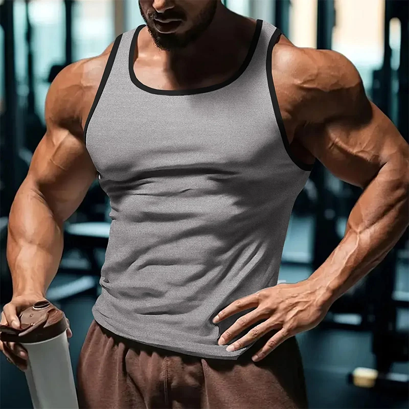 Fashion Solid Color Men's Tank Tops Summer Quick Dry Breathable Gym Simple Tees Casual Sleeveless Outdoor Fitness Sports Vest - Image 4