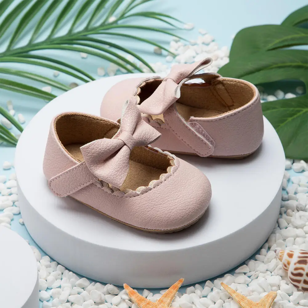 Retro New Newborn Baby Walking Shoes Spring Autumn Solid Color Bow Princess Shoes PU Anti-slip Soft Rubber Bottom Baby Casual - Image 4