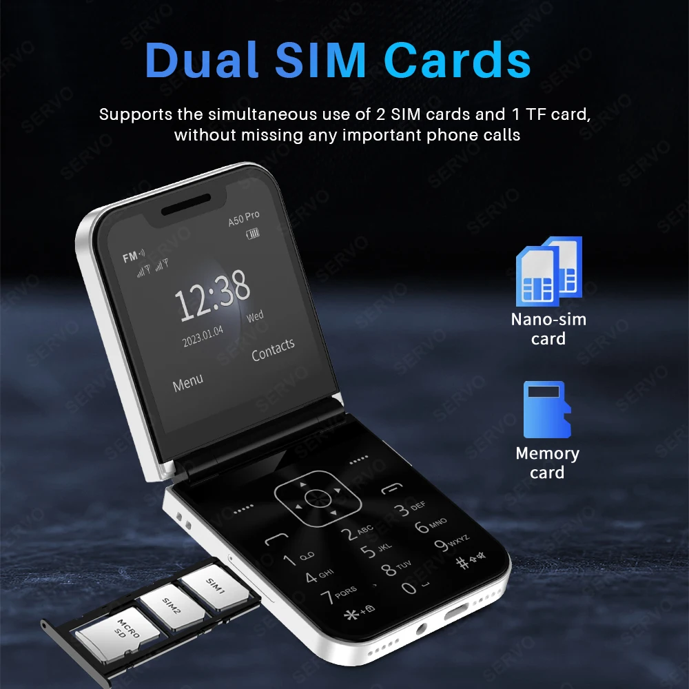 SERVO A50 PRO Flip Mobile Phone 2G GSM 2.4" Display Auto Call Recorder Speed Dial 2 SIMs Foldable Telephones Official Authentic - Image 2
