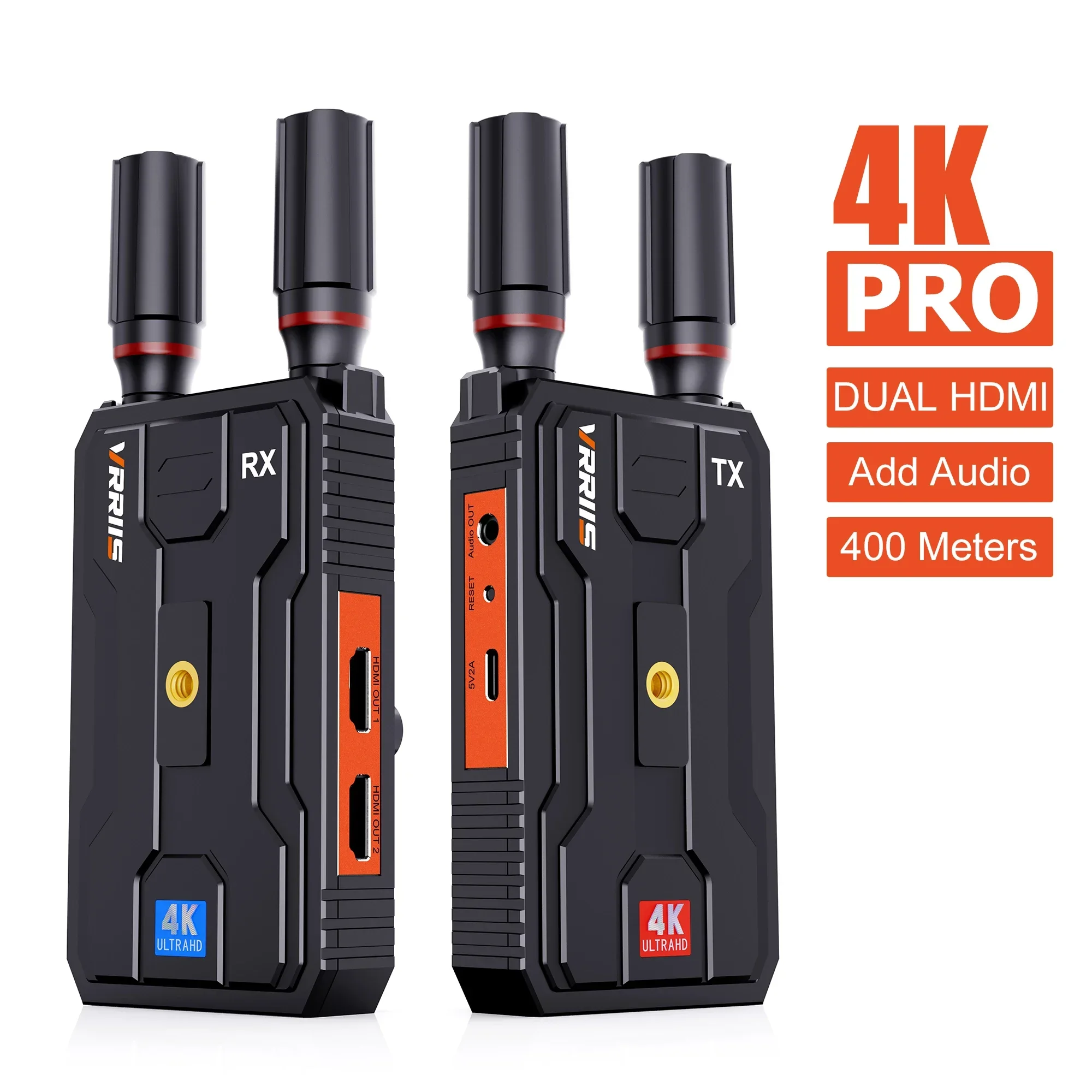 400M 5G 4K Pro Wireless HDMI Extender Dual HDMI Video Transmitter Receiver Support Battery Audio Camera Laptop PC To TV Monitor