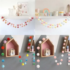 2M Felt Ball Garland Pompom String Ornaments For Boho Home Bedroom Decor Baby Shower Birthday Christmas Wall Decor