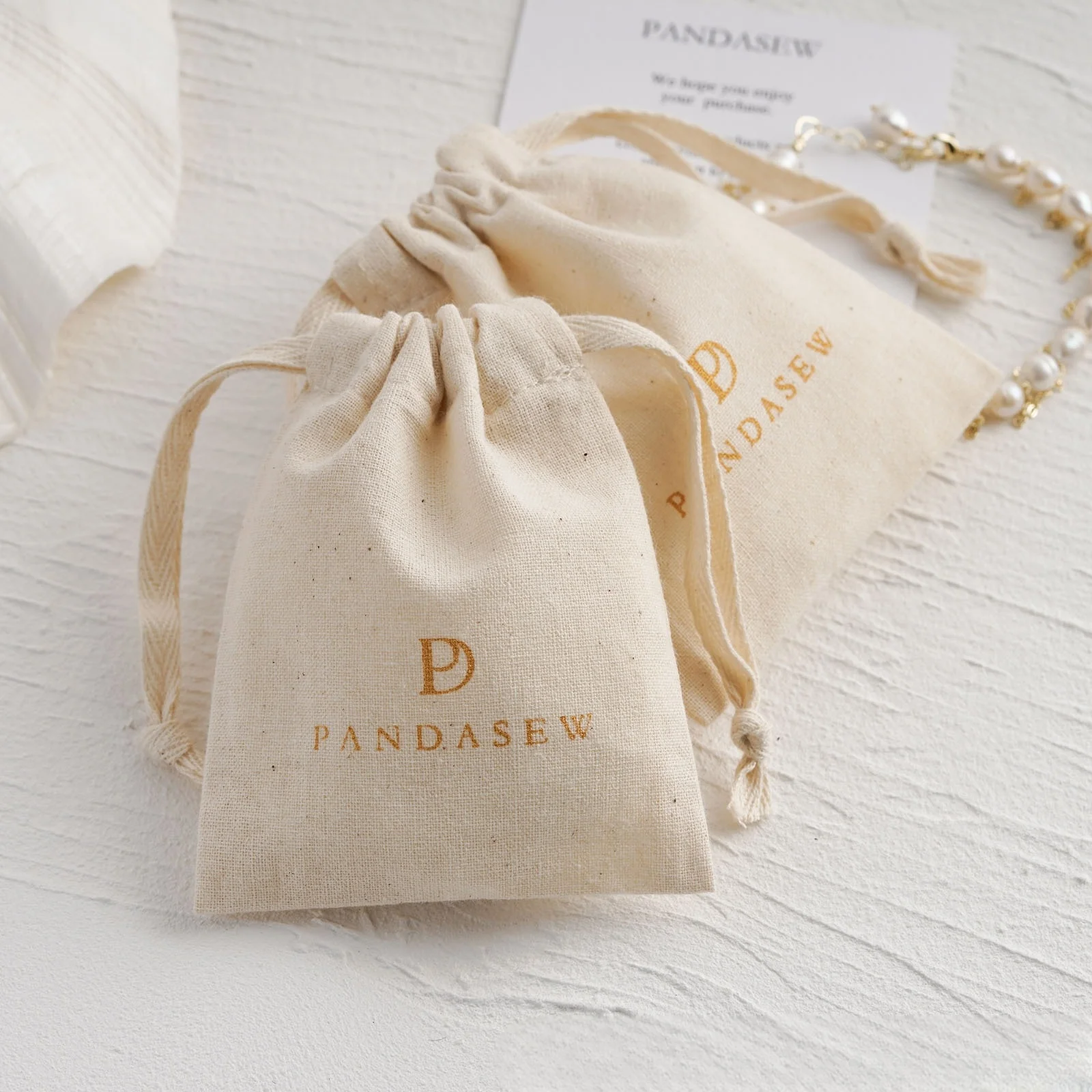 Custom Logo Printed Drawstring Bag High-Quality Natural Thin Cotton Muslin Jewelry Pouch Wedding Party Gift Packaging