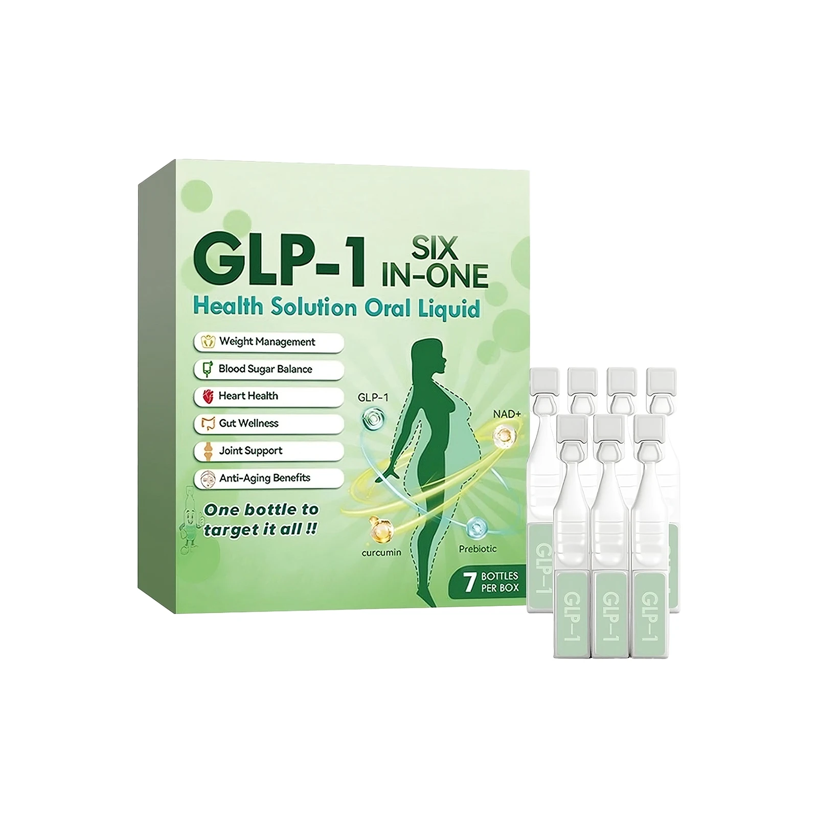6 in 1 GLP-1 Supplement Liquid Drops NAD Blood Sugar Control Heart Health Knee Joint Support Dietary Supplement for Weight Loss - Image 2
