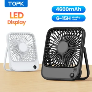 TOPK Rechargeable Portable Fan Electric Mini fan for Camping,4600mah Battery USB Desk Fan Small Silent Table Fans for Room Home