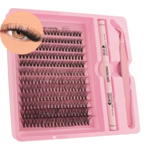 QIUNING Eyelash Clusters Kit Fluffy Individual Lashes Lash Bond and Seal and Remover Faux Mink Lashes Eyelash Extension DIY