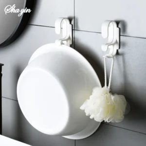 Double Layer Wall Hanging Washbasin Hook Punch Free Adhesive Wash Basin Storage Rack Save Space Home Universal Storage Hook