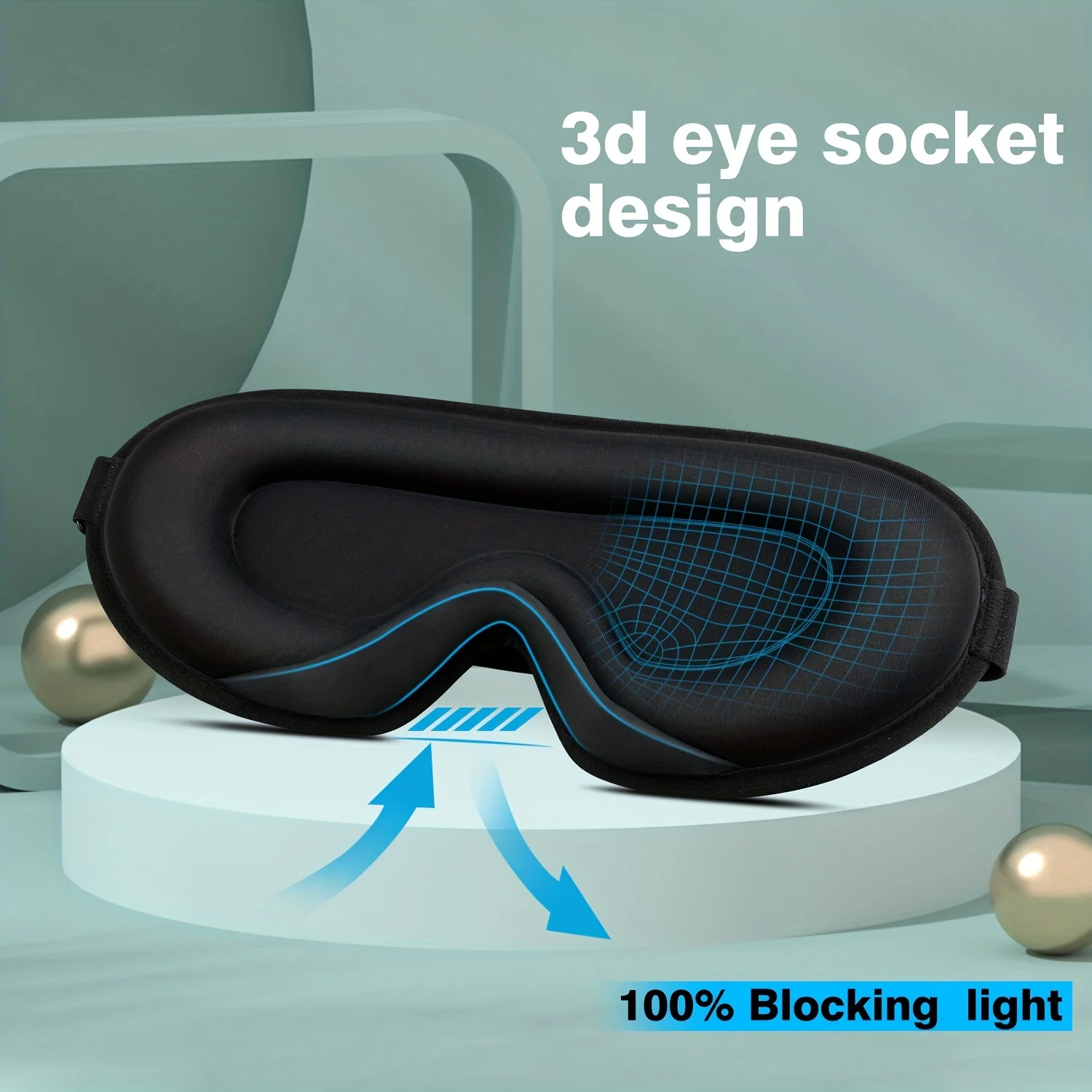 3D Sleep Mask With Noise Ear plug, Unisex Blackout, Protects Eyelashes, Adjustable Strap, Travel Plane Work Eye Mask - Image 3