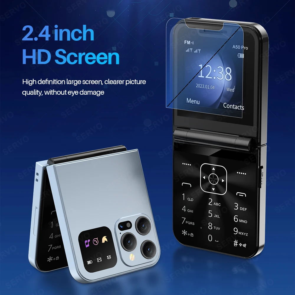 SERVO A50 PRO Flip Mobile Phone 2G GSM 2.4" Display Auto Call Recorder Speed Dial 2 SIMs Foldable Telephones Official Authentic - Image 5