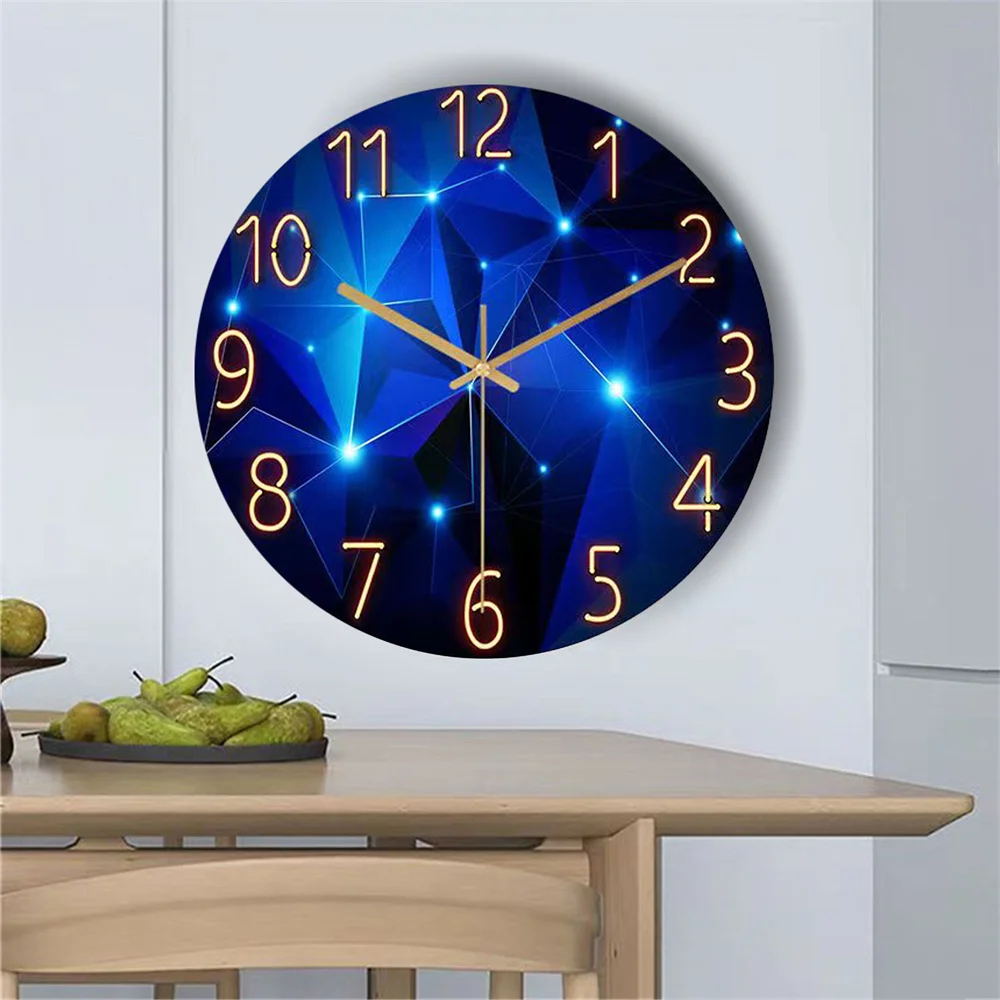 1pc 12inch Wall Clock Geometric Elements Dark Blue Thickened Tempered Glass Silent Movement Quartz Living Room Home Decor Gift - Image 2