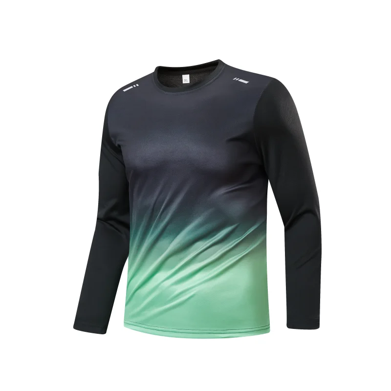 Men's Simple Gradient Color Sport Long Sleeve T-shirt Thin Breathable Casual round Neck Outdoor Running Top Unisex - Image 4