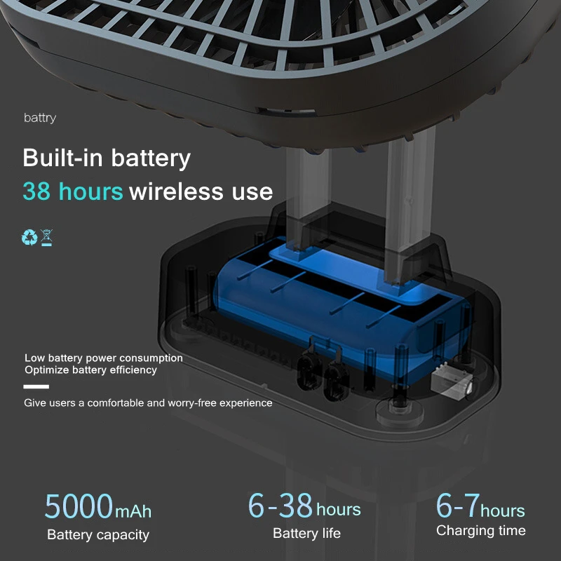 Mini USB Fan Rechargeable Battery Fan with Timer Strong Wind 3 Speed 7 Fan Leaf Desktop Portable Quiet Office Camping Outdoor - Image 3