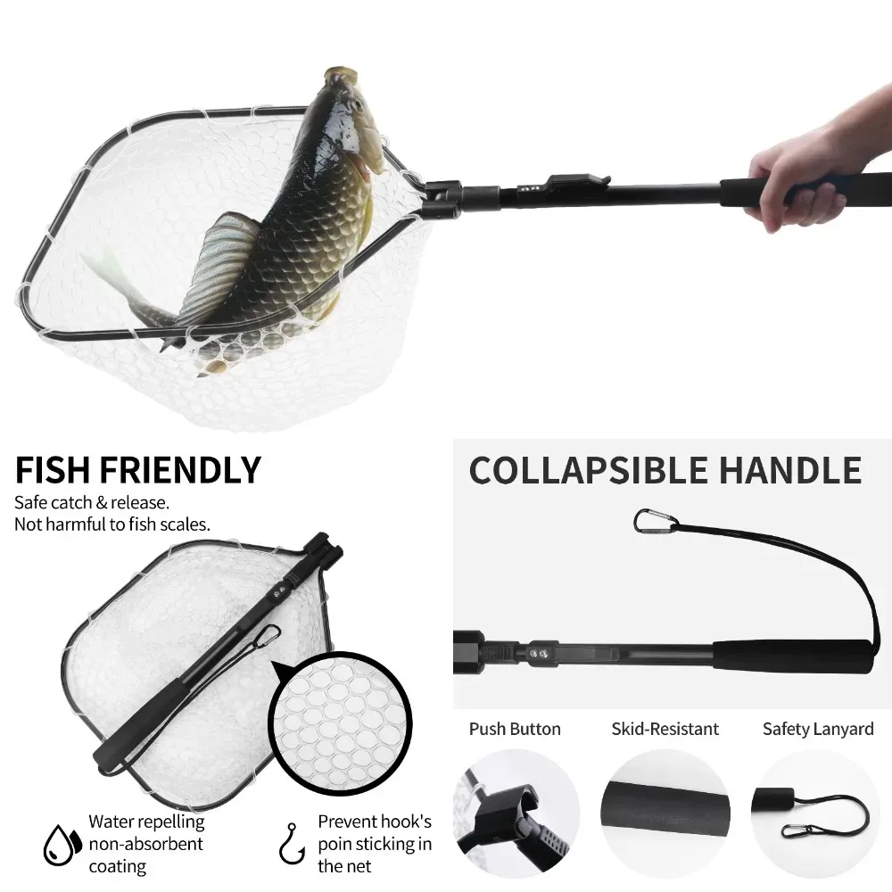 55cm-190cm telescopic fishing net, suitable for salmon, carp, catfish, trout floating net, easy to catch, foldable - Image 4
