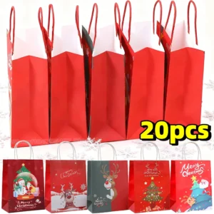 Christmas Kraft Paper Bags Cute Santa Claus Snowman Elk Gift Tote Box Party Children Candy Cookie Packaging Xmas Bag with Handle