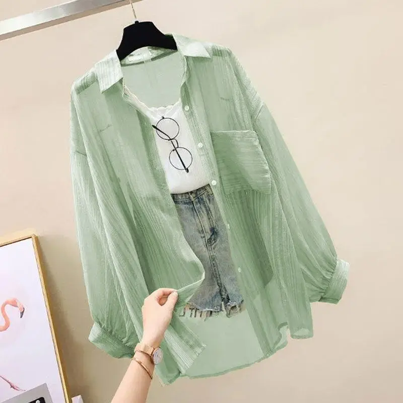 Sunscreen clothing for women, thin cut perspective chiffon shirt, Korean Harajuku loose top, casual women's cardigan top - Image 3