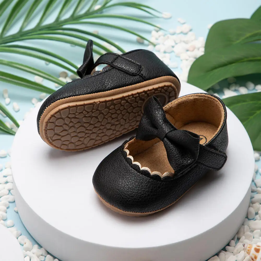 Retro New Newborn Baby Walking Shoes Spring Autumn Solid Color Bow Princess Shoes PU Anti-slip Soft Rubber Bottom Baby Casual - Image 6
