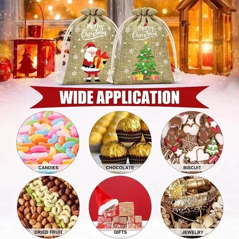 30/1Pcs Christmas Drawstring Bag Santa Claus Snowman Linen Candy Gift Packaging Bags Xmas Favor Bracelet Jewelry Storage Pouch - Image 6