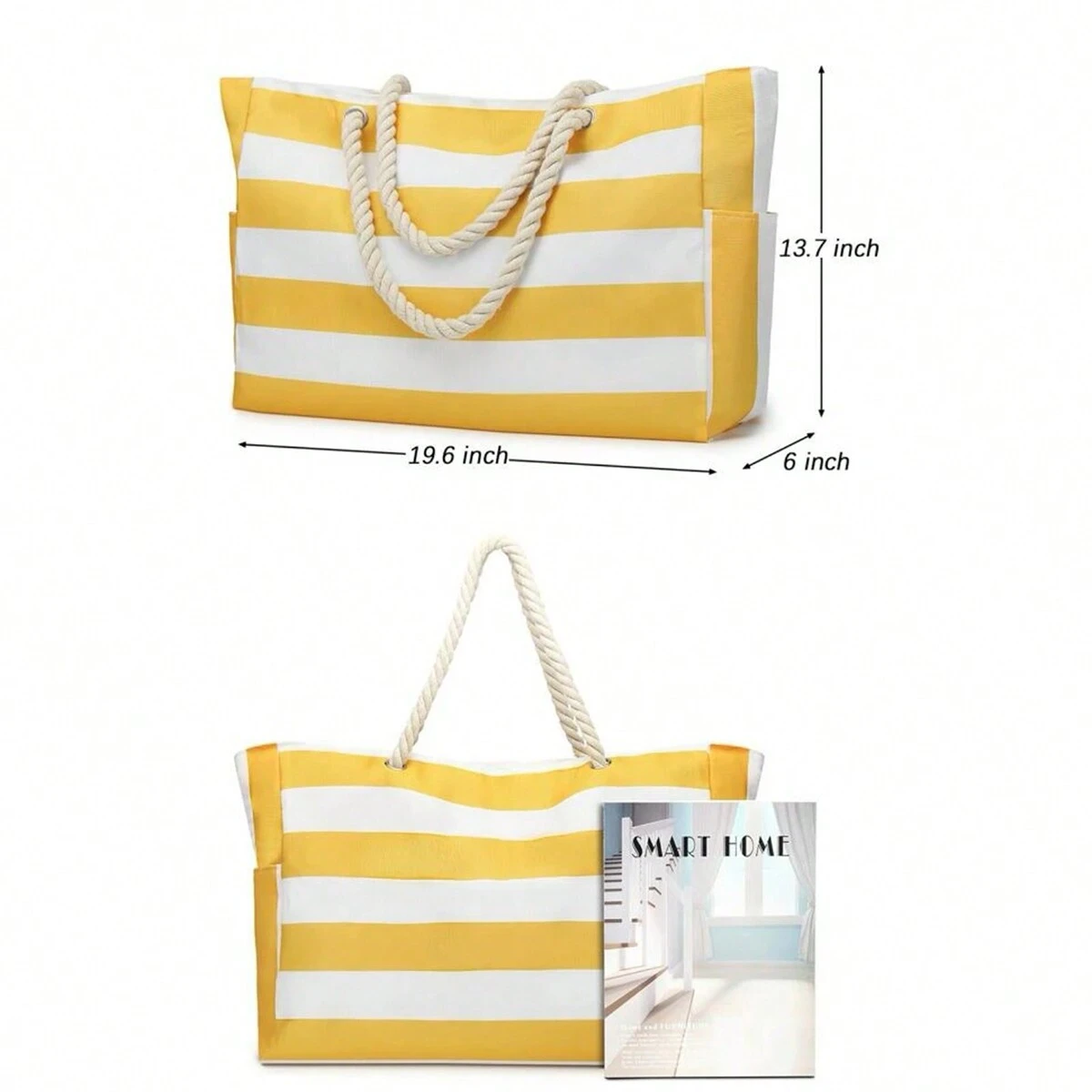 Striped Canvas Summer Beach Bag, Large Capacity Shopping Bag, Fashion Tote Bag For Travel,Ideal for Beach, Travel, & Camping - Image 2