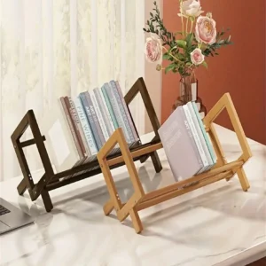 Small Creative Bamboo Desktop Bookshelf for Home Office, Student Desk Organizer, Book Storage Rack