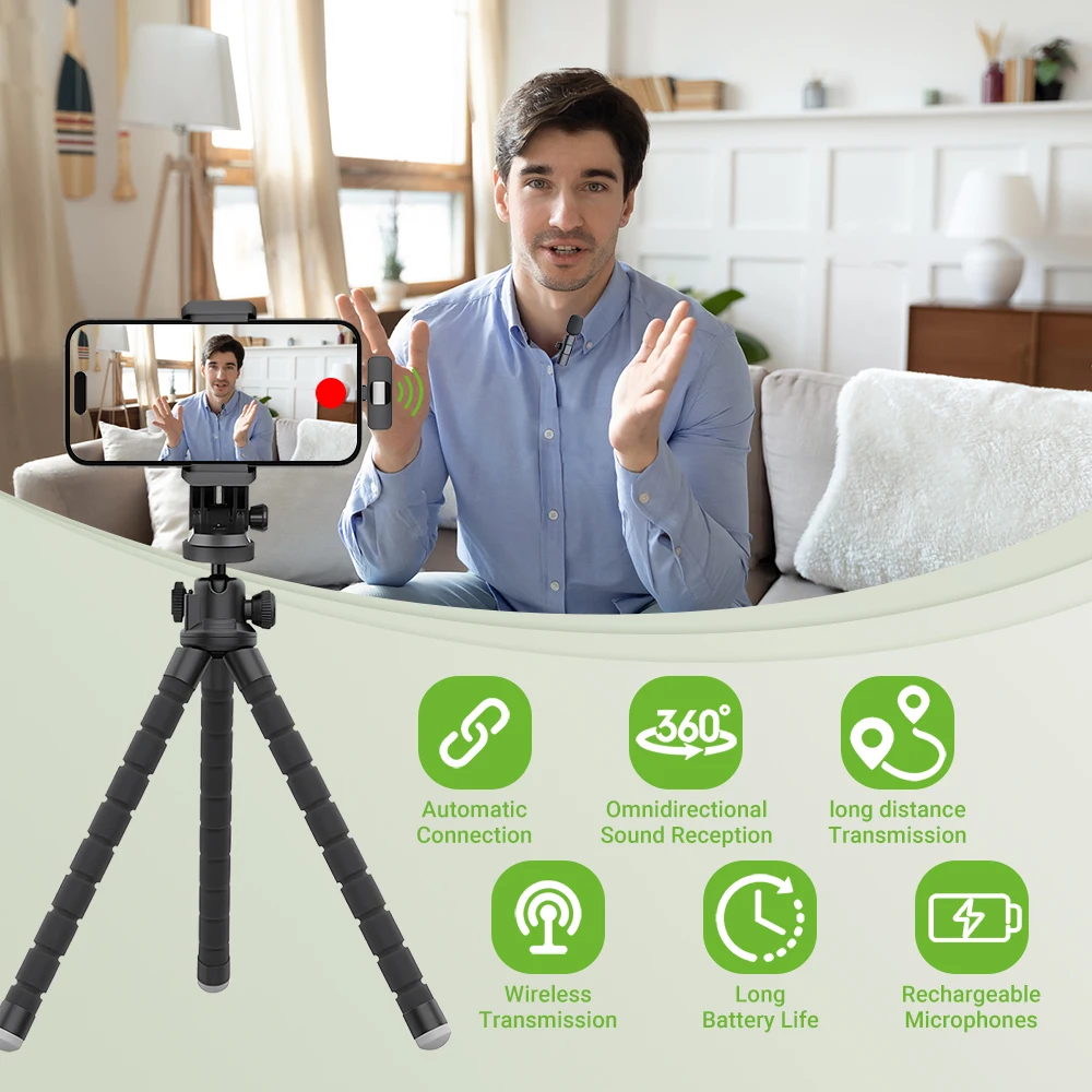 Basix 2.4G Wireless Lavalier Microphone Portable Audio Video Recording Mini Mic for iPhone Android Live Broadcast Gaming Phone - Image 4