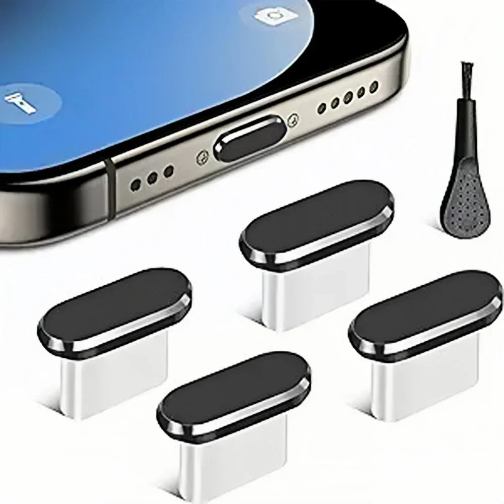 4Pcs USB C Dust Plug With Cleaning Brush Anti Dust USB-C Plug Cover Charging Port Cover Caps For Samsung Xiaomi All Type C Phone