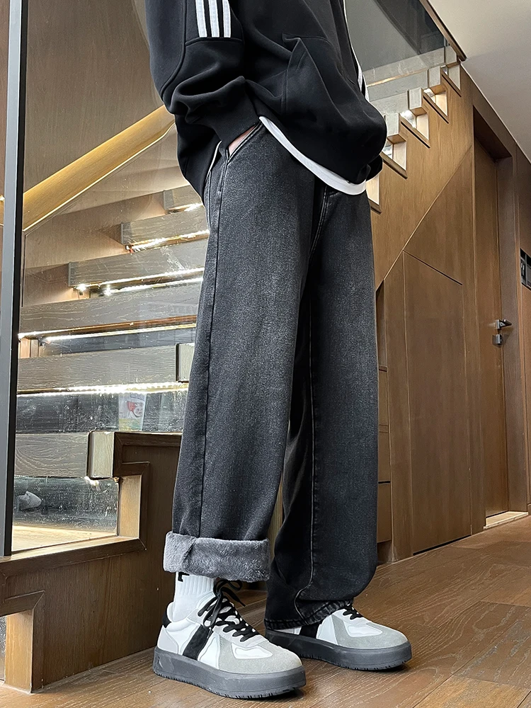 Men's Winter Jeans Fleece-lined Thick Warm Denim Pants Korean Unisex Style Straight Fit Insulated Jeans Asian Size M-3XL - Image 4
