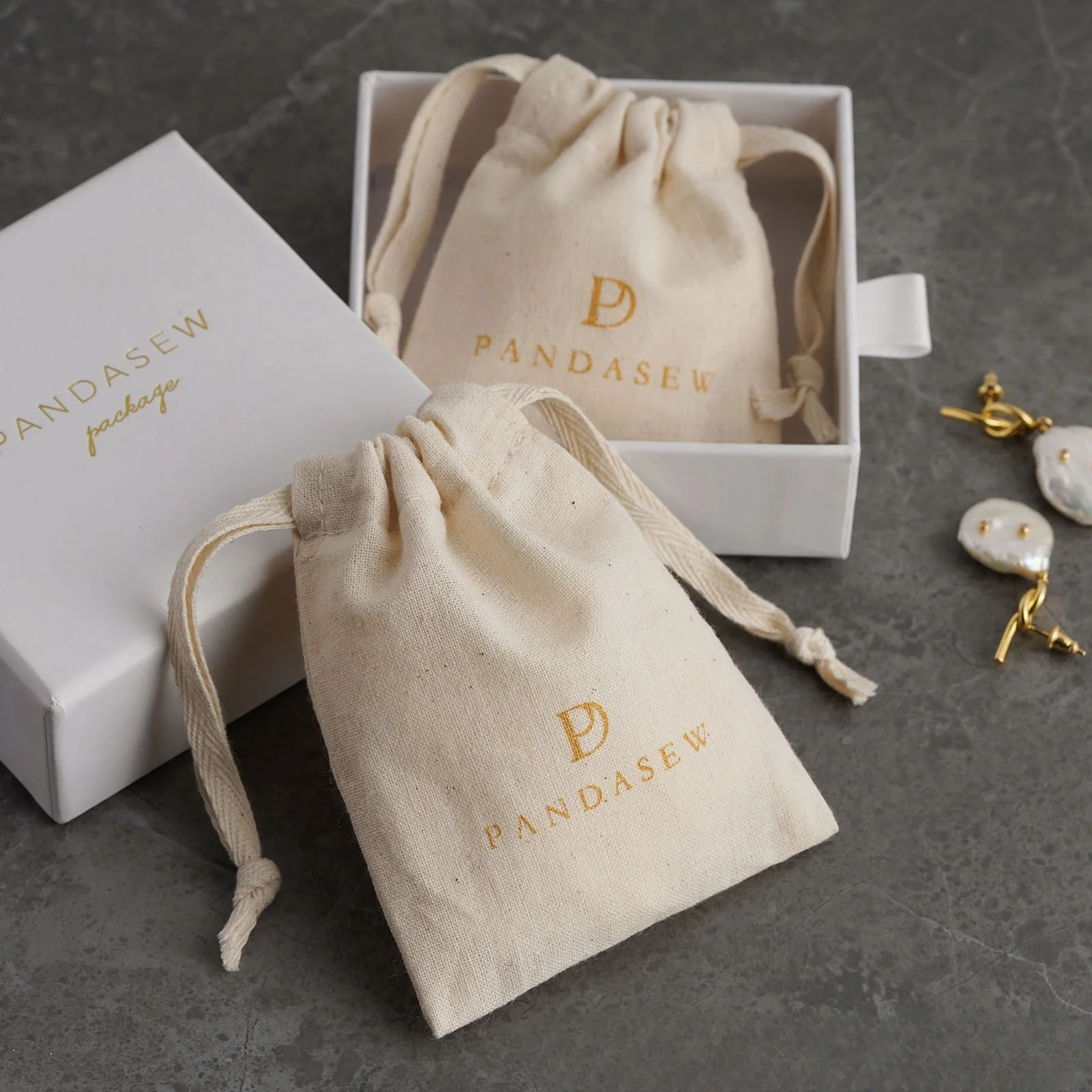 Custom Logo Printed Drawstring Bag High-Quality Natural Thin Cotton Muslin Jewelry Pouch Wedding Party Gift Packaging - Image 6